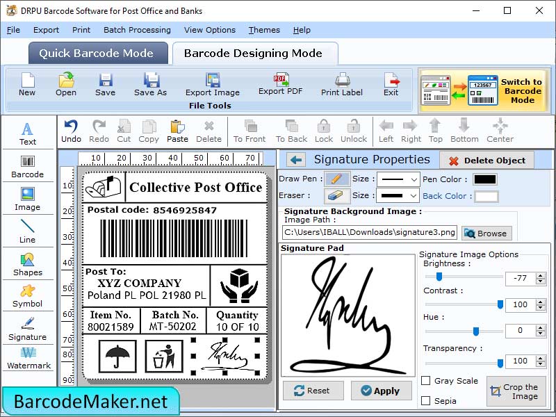 Postal Service Barcode Creator screen shot
