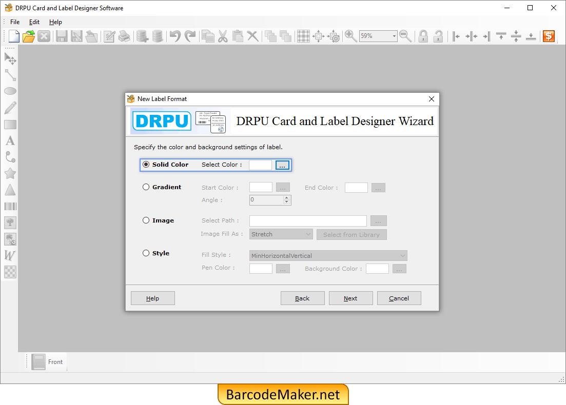 Specify the color and Background Settings Card and Label Designing Software