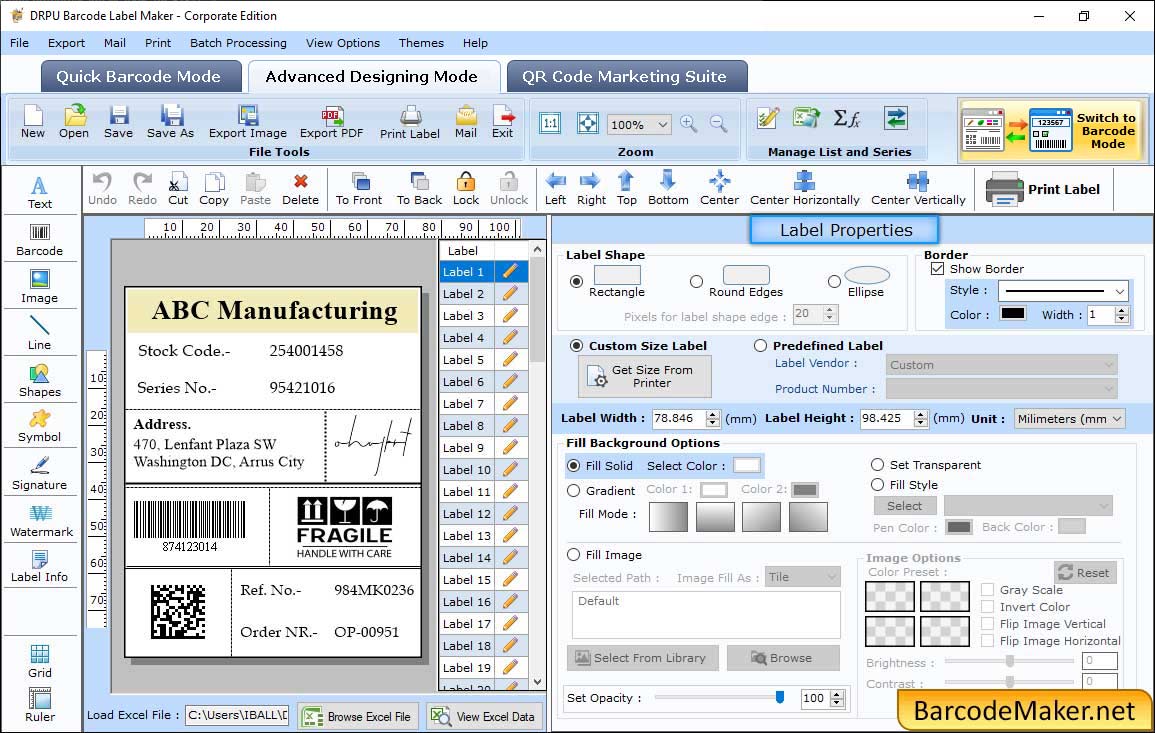 Label properties