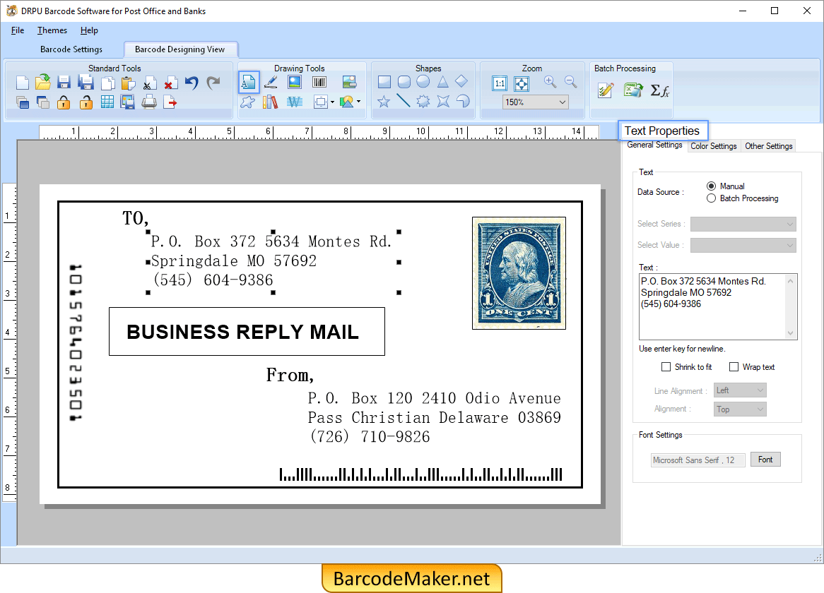 Barcode Maker Software for Post Office postcard envelope labels maker
