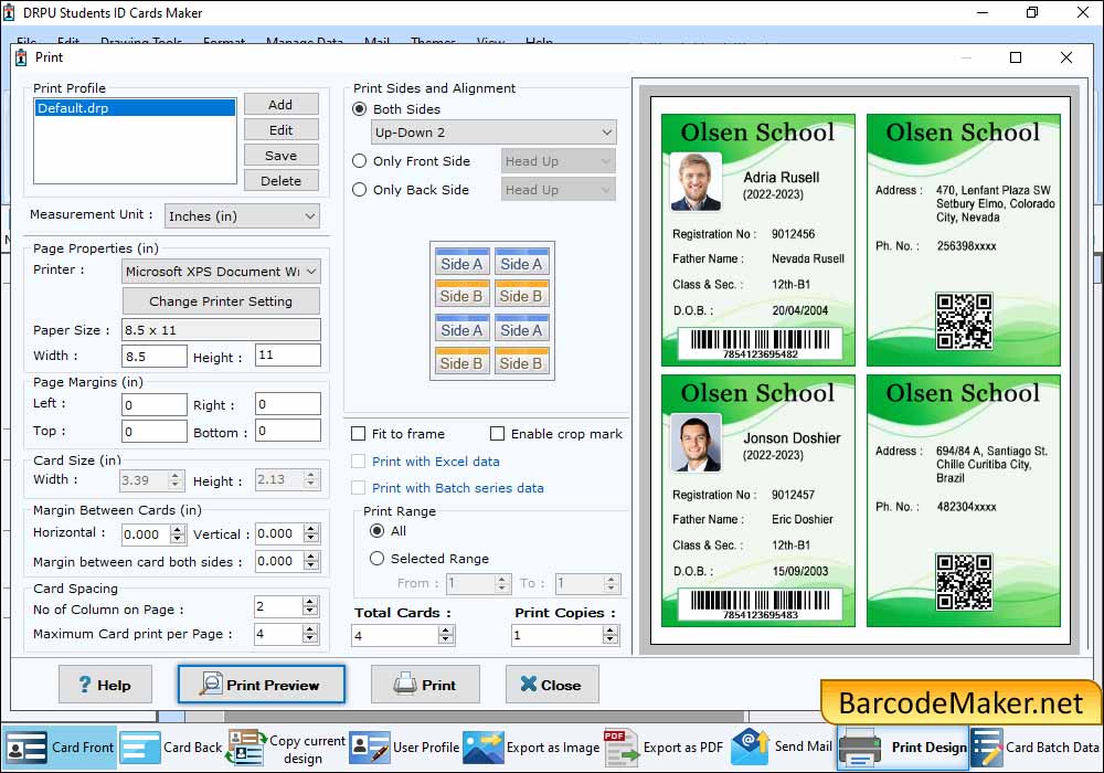 Print designed student ID cards