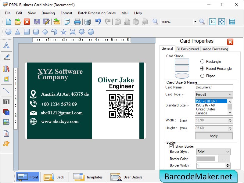 Screenshot of Business Card Maker Tool