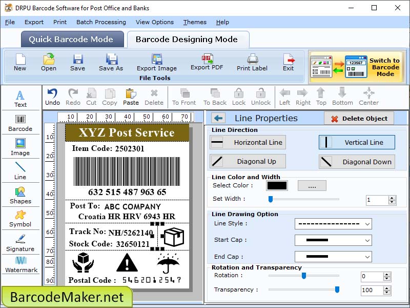 Screenshot of Barcode Maker Software for Post Office