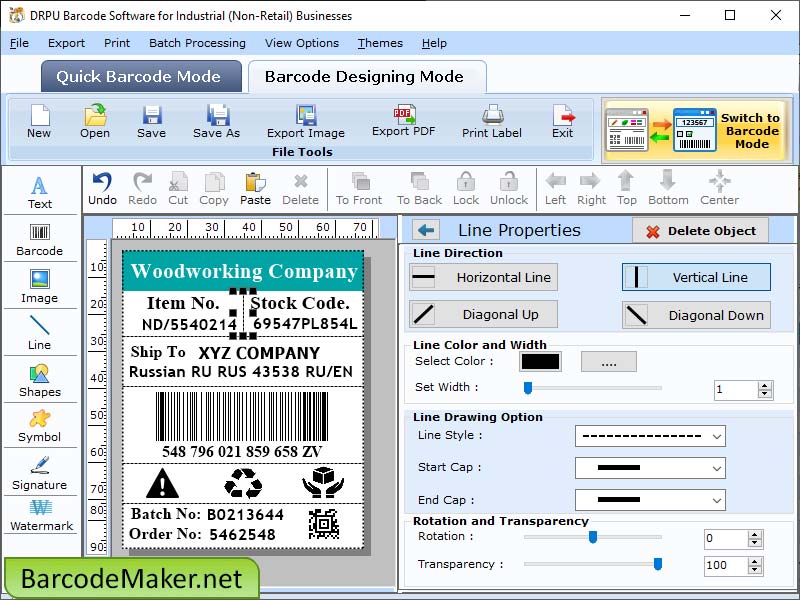Screenshot of Production Barcode Software