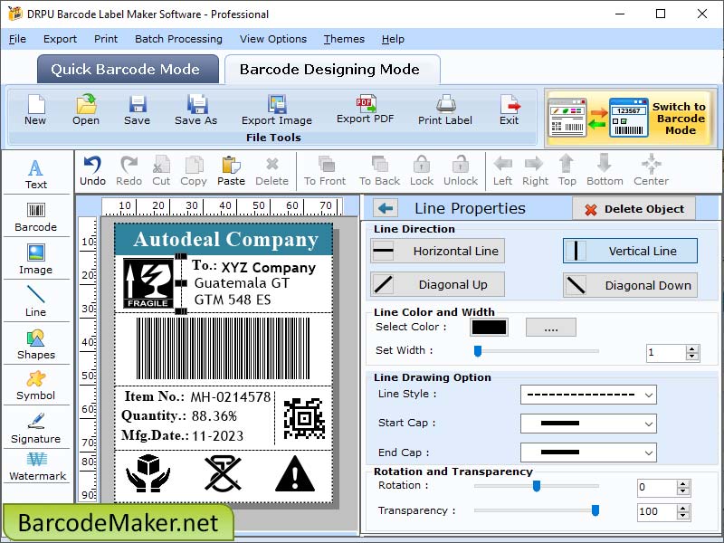 Screenshot of Professional Barcode Creating Software