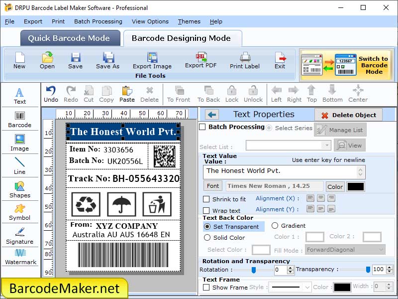 Screenshot of Label Maker for Professional