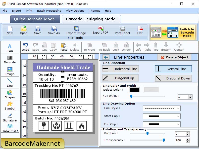 Screenshot of Manufacturing Barcode Creating Tool 9.6